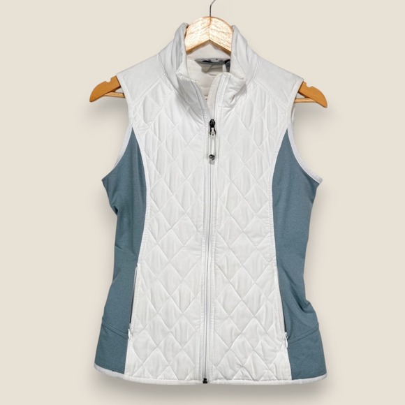 Athleta Jackets & Blazers - Athleta Upside Insulated Puffer Vest Women XS White Gray Full Zip Quilted